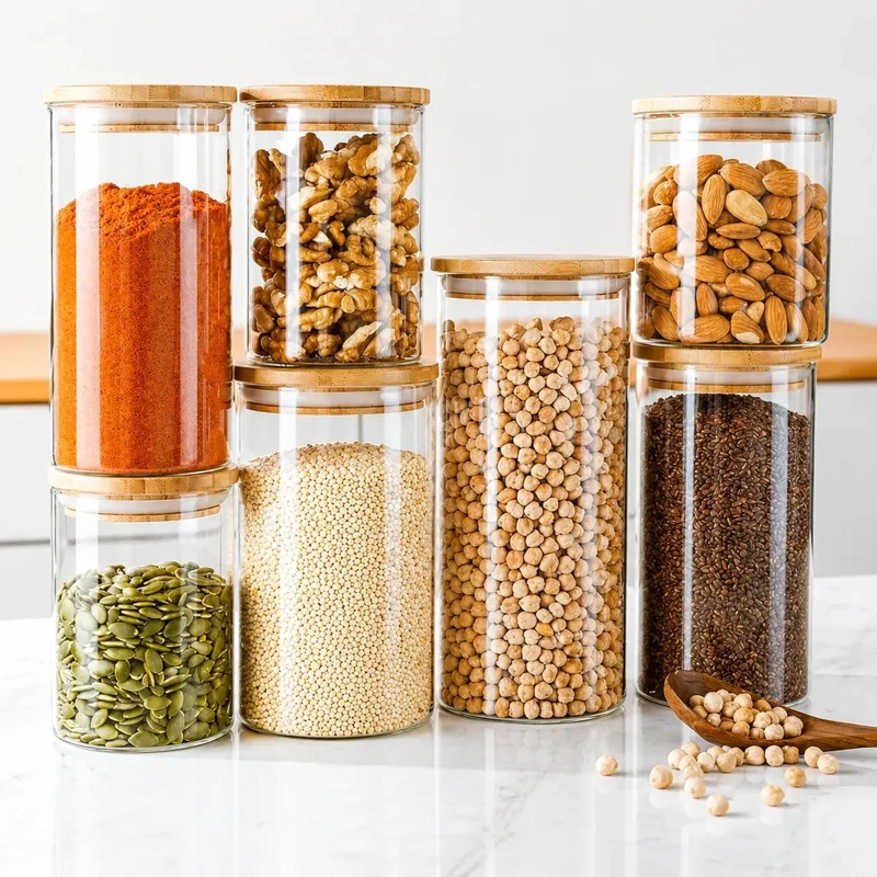 PACK DE 2 FRASCOS DE VIDRIO HERME TICO CON TAPA DE BAMBU - 7