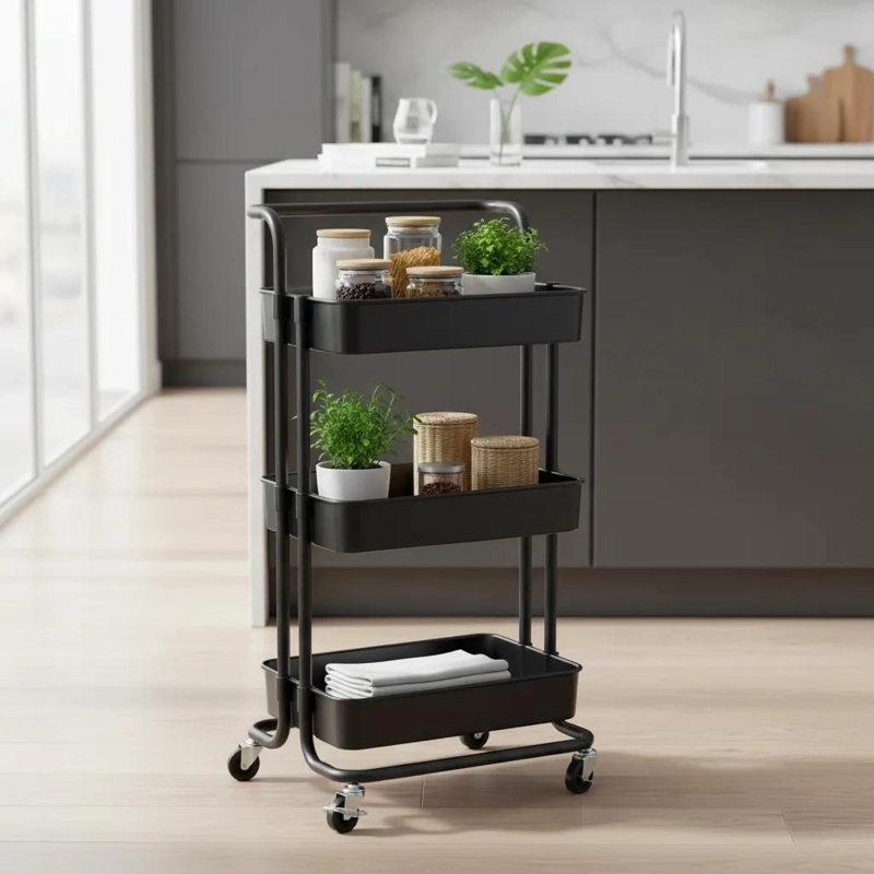 CARRITO ORGANIZADOR MULTIUSOS CON 3 ESTANTES Y RUEDAS - 4