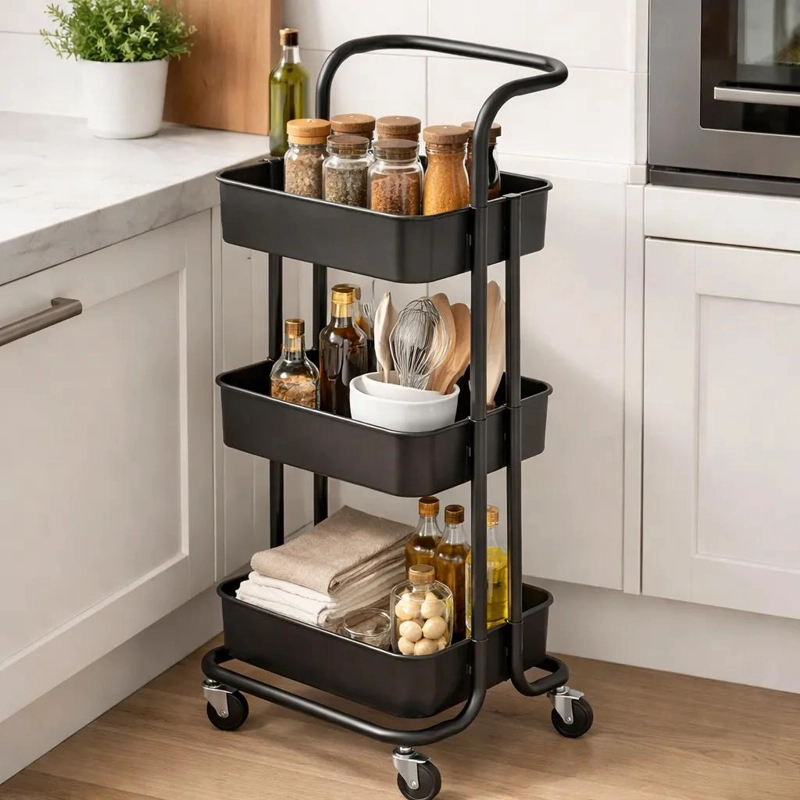 CARRITO ORGANIZADOR MULTIUSOS CON 3 ESTANTES Y RUEDAS - 5