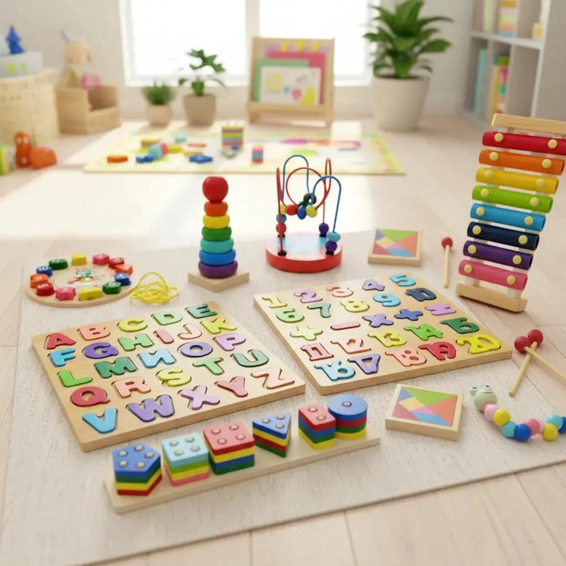 SET DE JUGUETES DIDACTICOS DE MADERA PARA APRENDIZAJE INFANTIL - 2