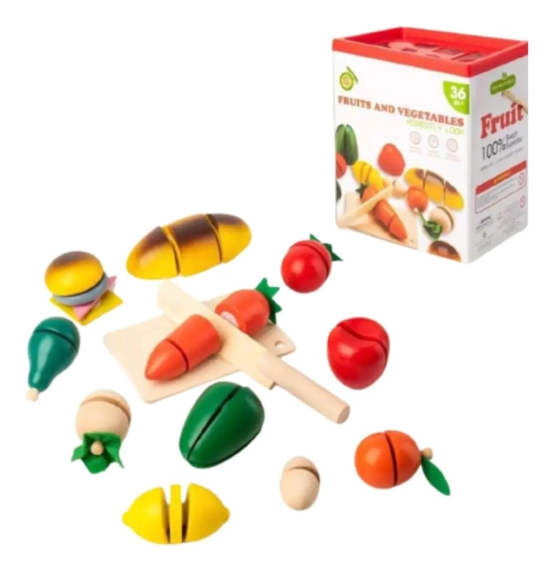 JUEGO DIDACTICO DE FRUTAS Y VERDURAS DE MADERA PARA NIÑOS - 1
