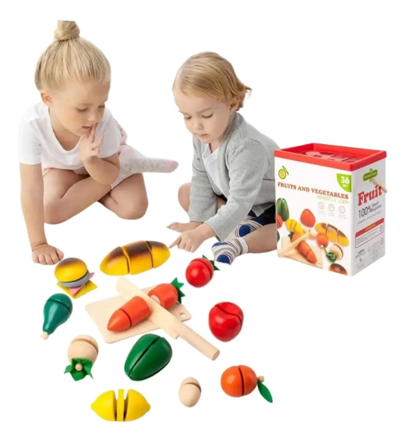 JUEGO DIDACTICO DE FRUTAS Y VERDURAS DE MADERA PARA NIÑOS - 2