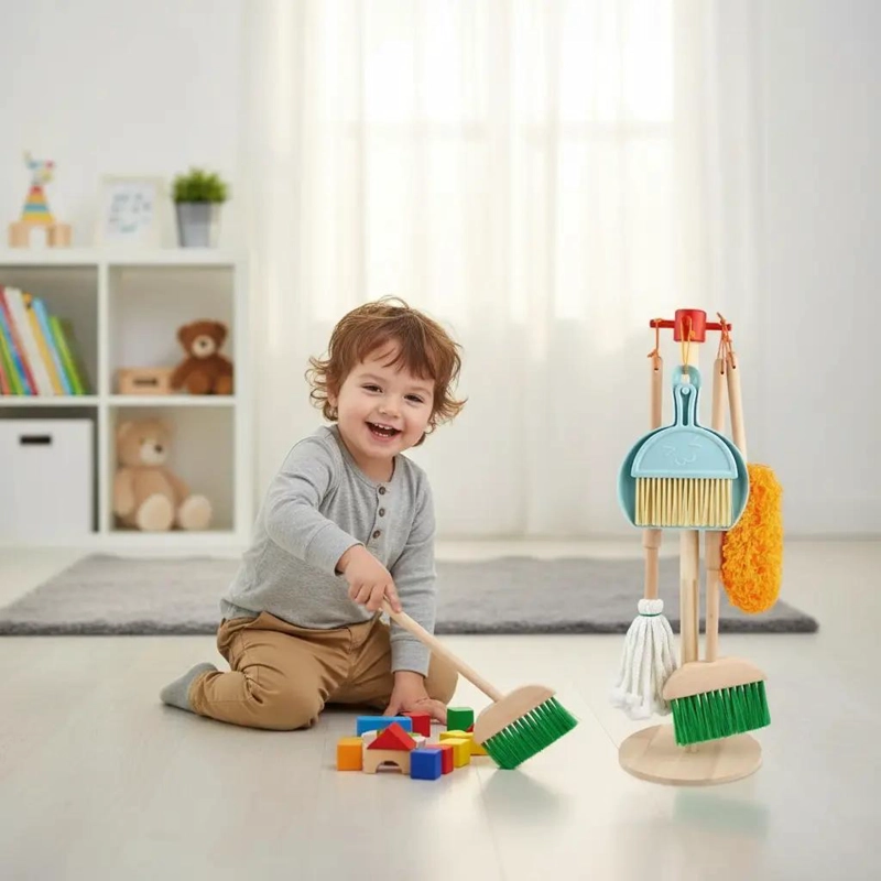JUEGO DE LIMPIEZA DE MADERA PARA NIÑOS CON 6 PIEZAS - 1