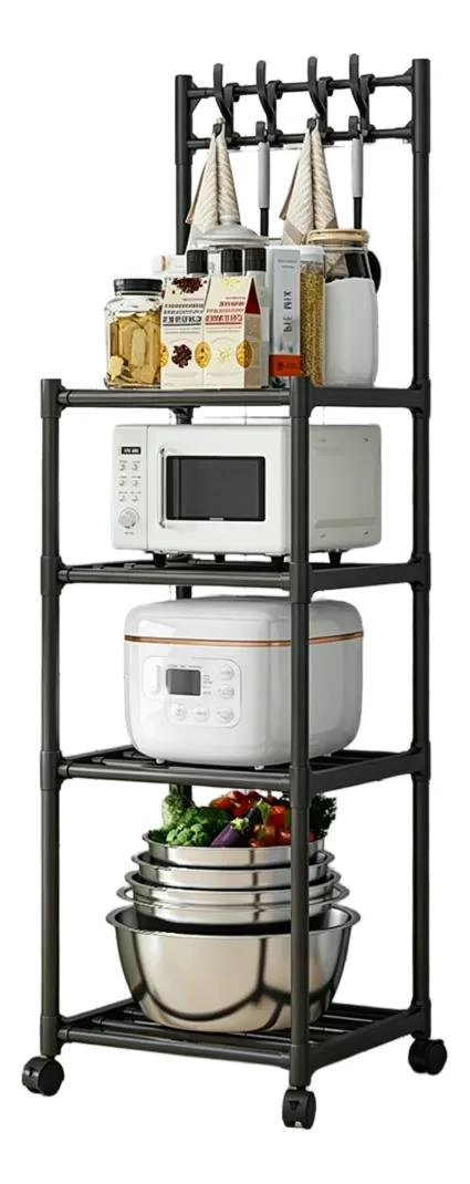 CARRO ORGANIZADOR DE COCINA 4 NIVELES CON RUEDAS Y GANCHOS - 1
