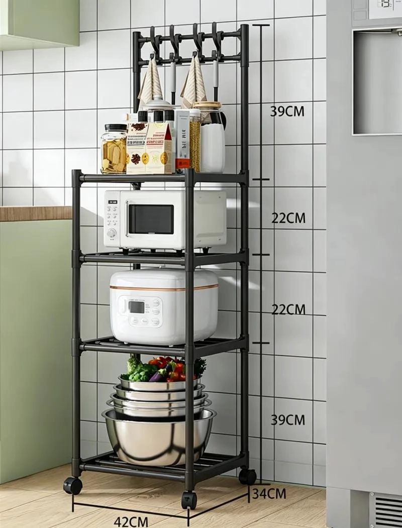 CARRO ORGANIZADOR DE COCINA 4 NIVELES CON RUEDAS Y GANCHOS - 2