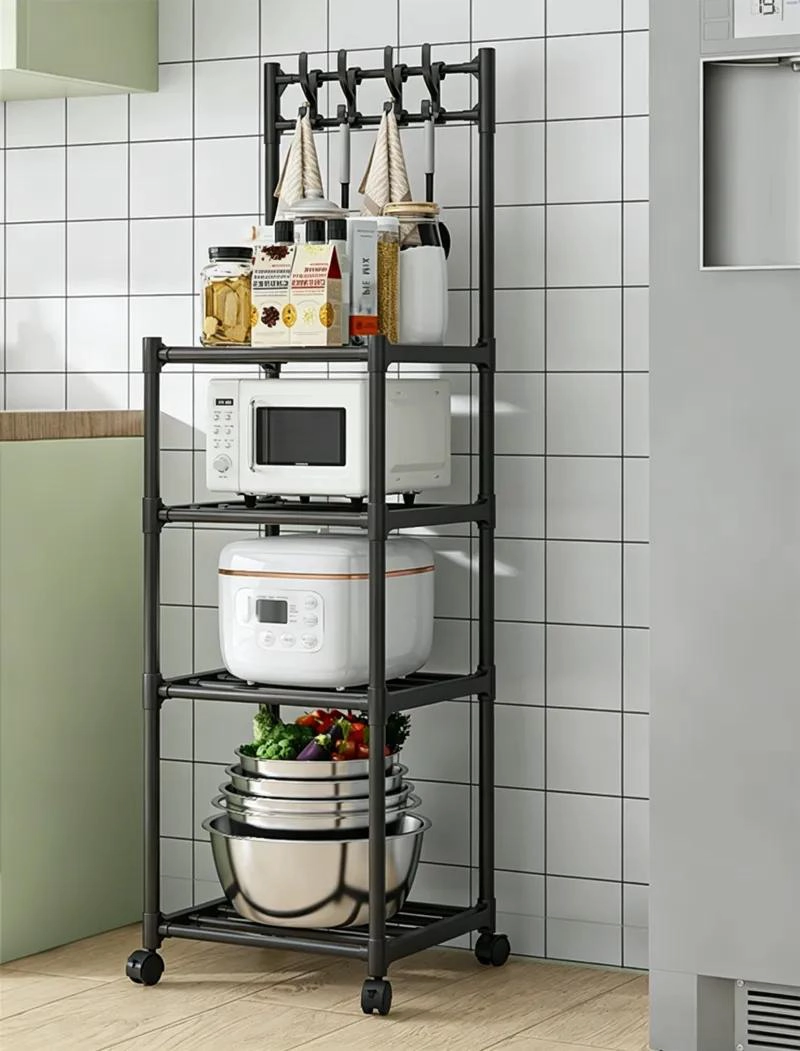 CARRO ORGANIZADOR DE COCINA 4 NIVELES CON RUEDAS Y GANCHOS - 3