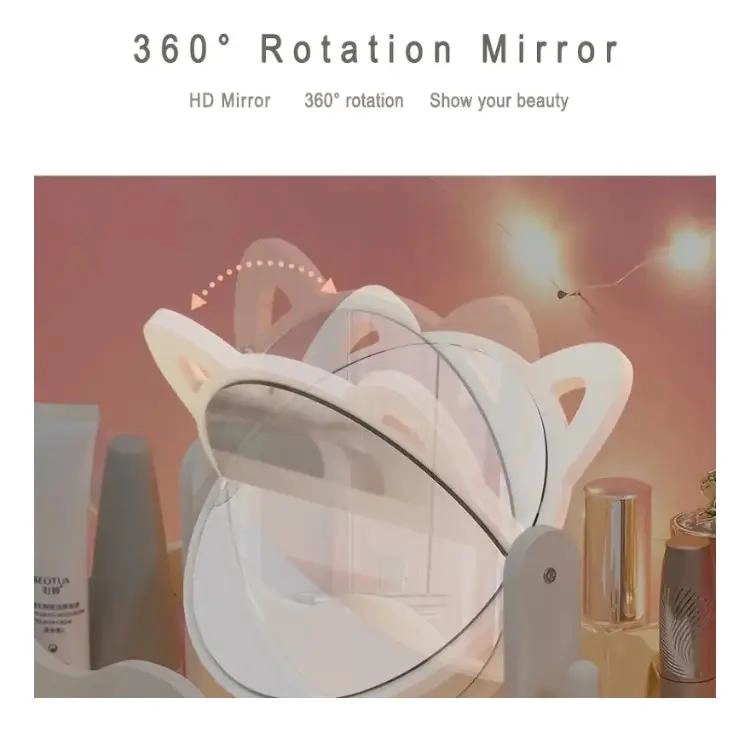 ESPEJO DE MAQUILLAJE 360° CON ALMACENAMIENTO Y DISEÑO DE GATO - 4