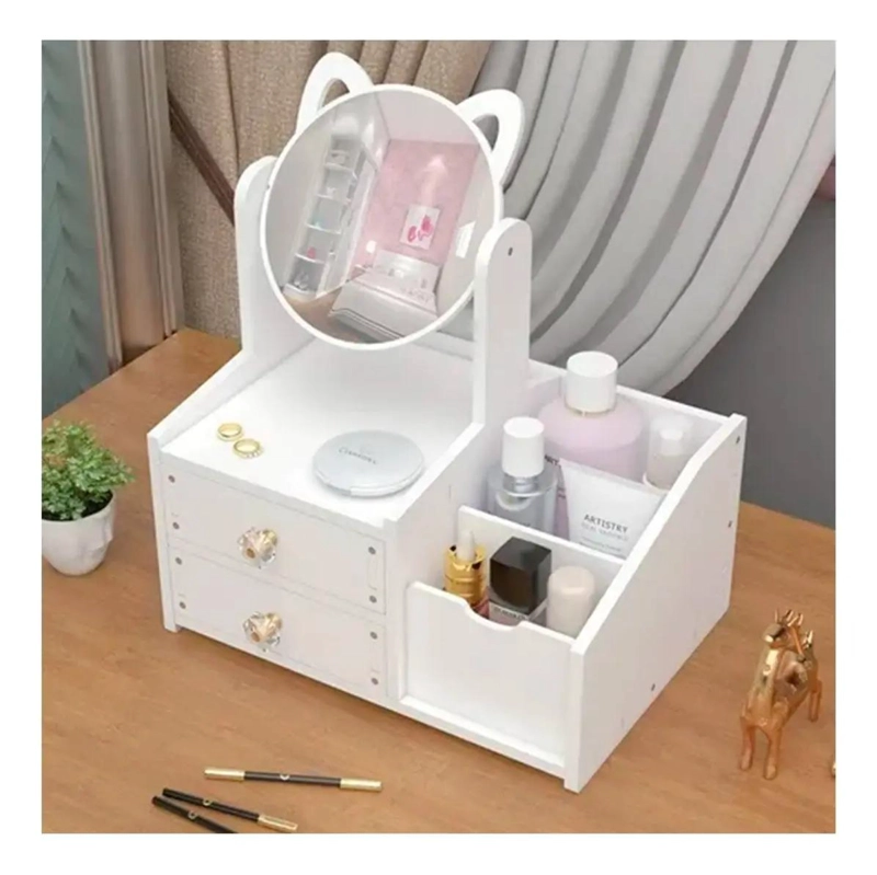 ESPEJO DE MAQUILLAJE 360° CON ALMACENAMIENTO Y DISEÑO DE GATO - 5