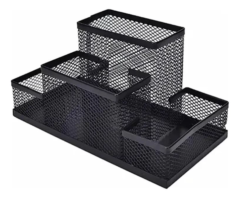 ORGANIZADOR DE ESCRITORIO METALICO NEGRO PARA OFICINA Y HOGAR - 1