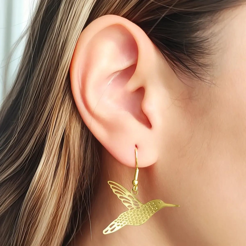 AROS COLIBRI ELEGANTES ENCHAPADOS EN ORO 18K - 3