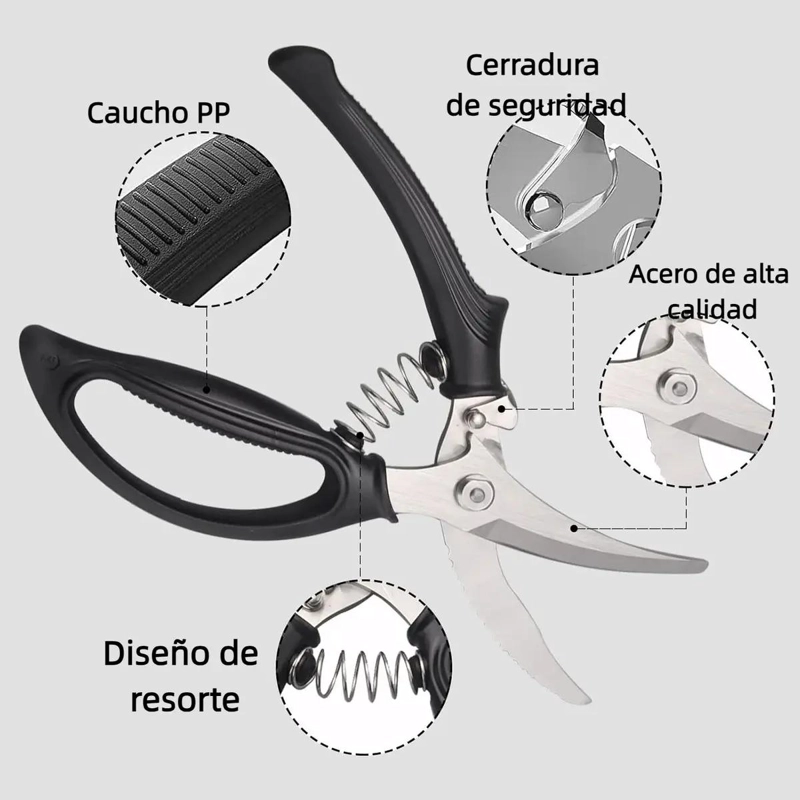 TIJERAS DE COCINA MULTIFUNCIONALES PARA CORTAR HUESOS Y DESMENUZAR CARNES - 8