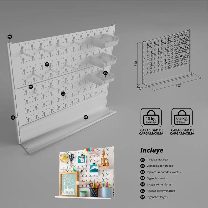 ORGANIZADOR DE PARED MULTIFUNCIONAL PARA ESCRITORIO - 2