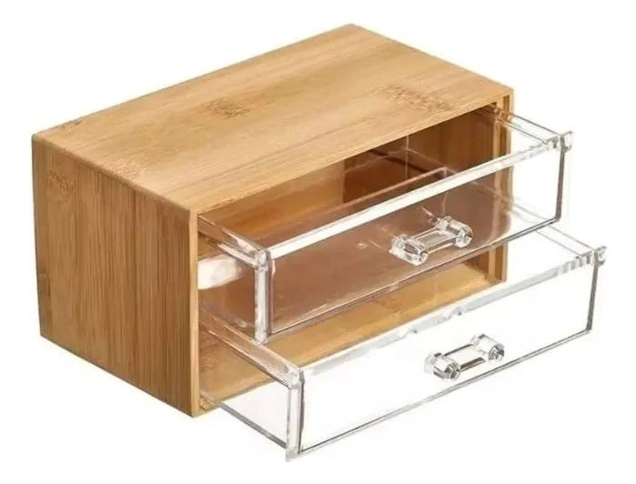 ORGANIZADOR DE ESCRITORIO DE BAMBU CON CAJONES TRANSPARENTES - 1