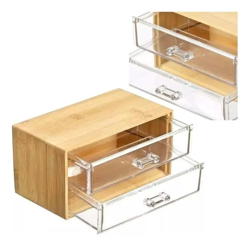 ORGANIZADOR DE ESCRITORIO DE BAMBU CON CAJONES TRANSPARENTES - 2