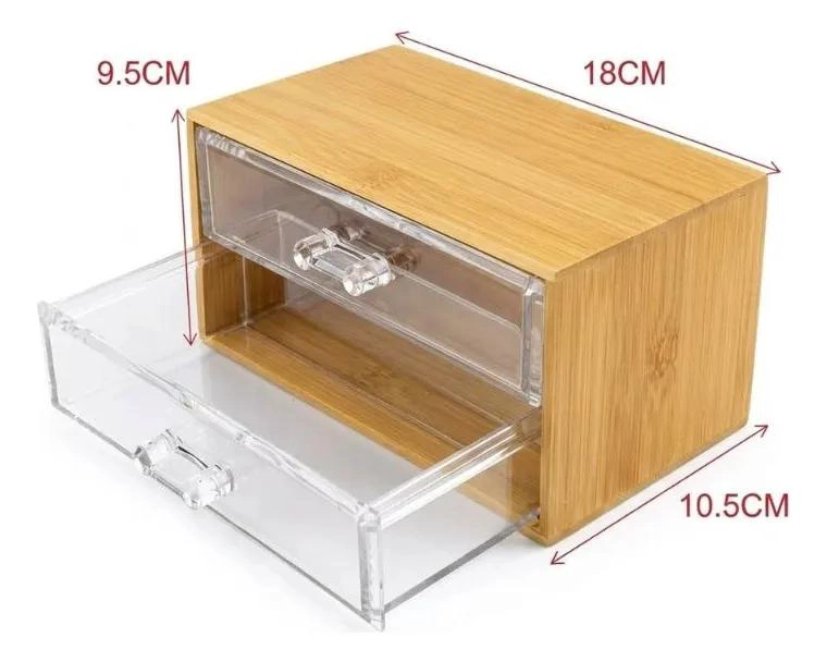 ORGANIZADOR DE ESCRITORIO DE BAMBU CON CAJONES TRANSPARENTES - 3