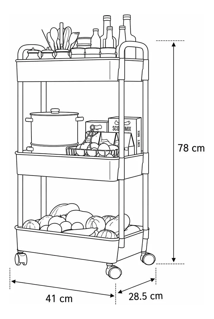 CARRITO ORGANIZADOR DE COCINA 3 NIVELES CON RUEDAS PRACTICO - 2