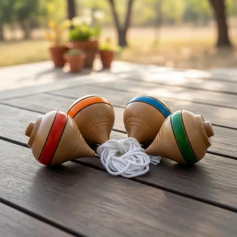 SET DE 12 TROMPOS DE MADERA TRADICIONAL PARA JUEGOS - 2