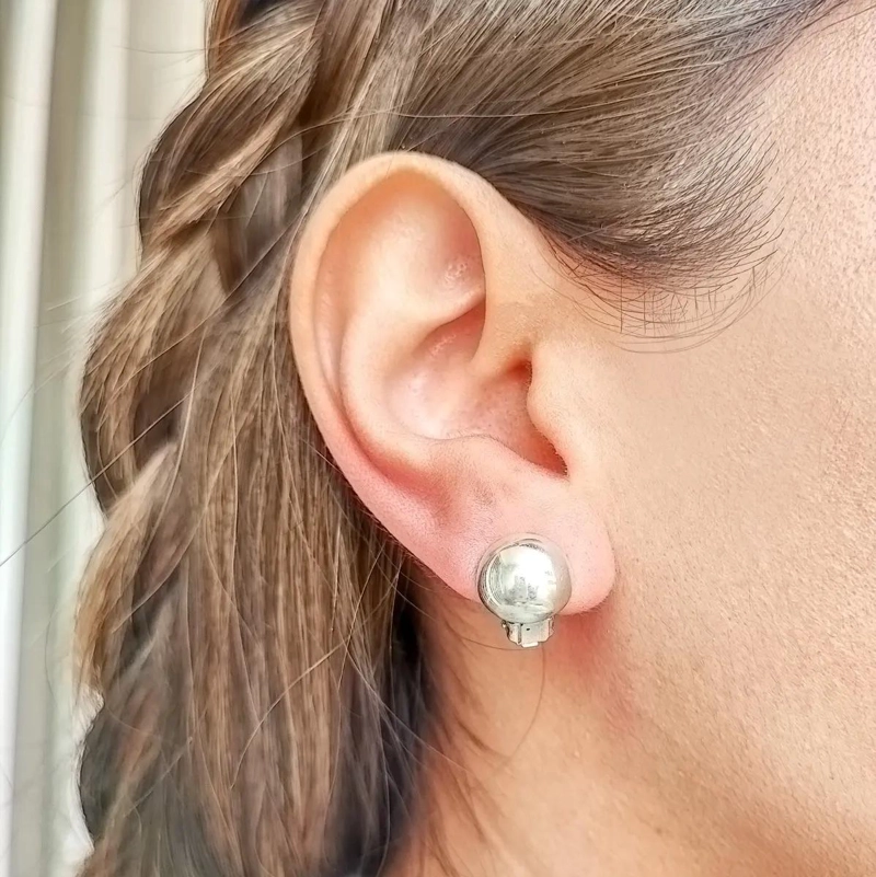 AROS DE PLATA FINA 925 CLIP MEDIA BOLA 12MM - 2