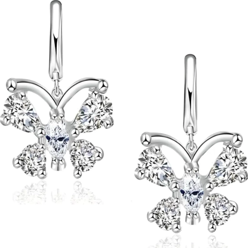 CONJUNTO DE AROS Y COLLAR DE PLATA 925 CON DISEÑO DE MARIPOSAS - 3