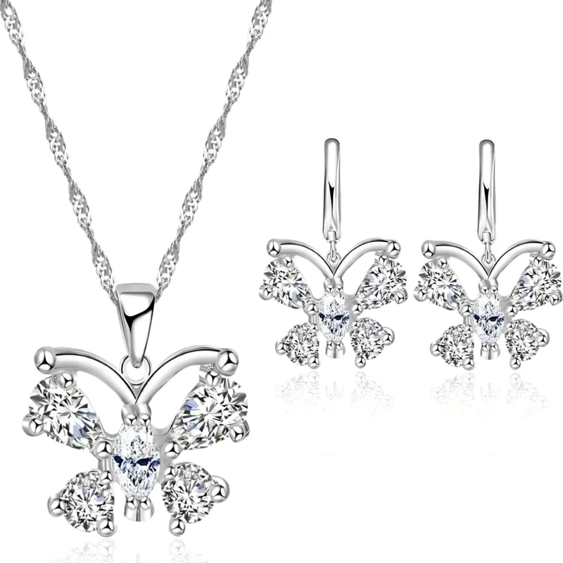 CONJUNTO DE AROS Y COLLAR DE PLATA 925 CON DISEÑO DE MARIPOSAS - 4