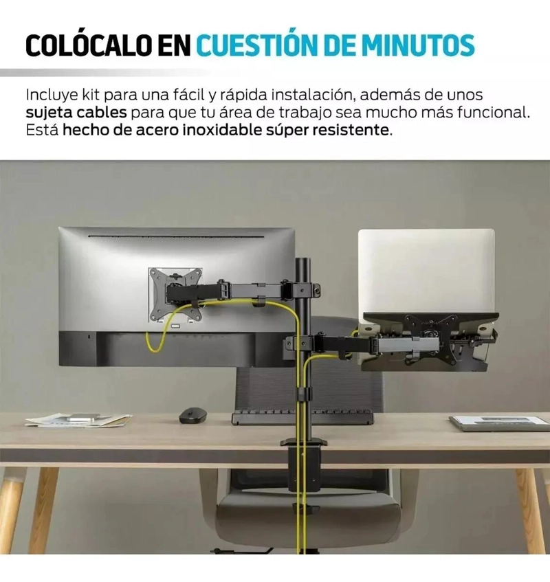 SOPORTE ARTICULADO PARA MONITOR Y LAPTOP CON AJUSTE ERGONOMICO - 3