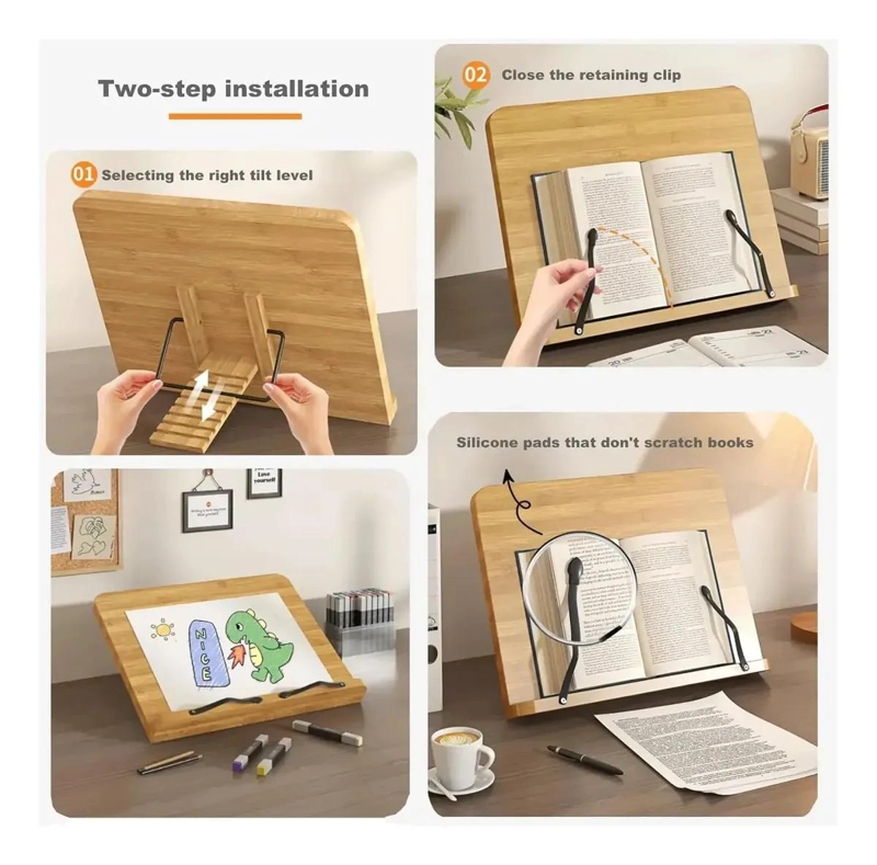 SOPORTE PLEGABLE DE BAMBU PARA LIBROS Y PARTITURAS CON AJUSTE ERGONOMICO - 6