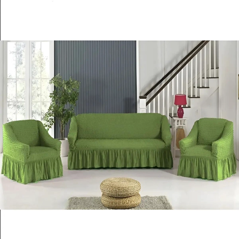 FUNDA PARA JUEGO DE SILLONES 3+1+1 CUERPOS EN ALGODON VERDE MUSGO - 1