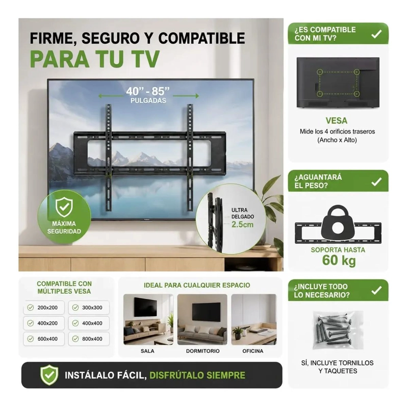 SOPORTE FIJO PARA PARED DE TELEVISOR DE 40 A 85 PULGADAS - 3