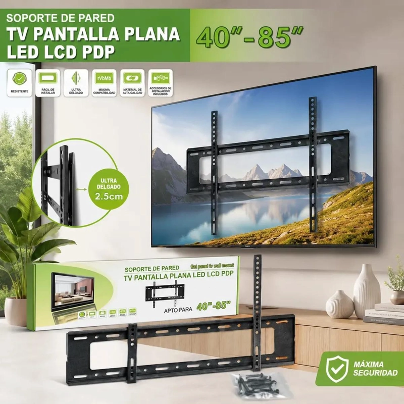 SOPORTE FIJO PARA PARED DE TELEVISOR DE 40 A 85 PULGADAS - 6