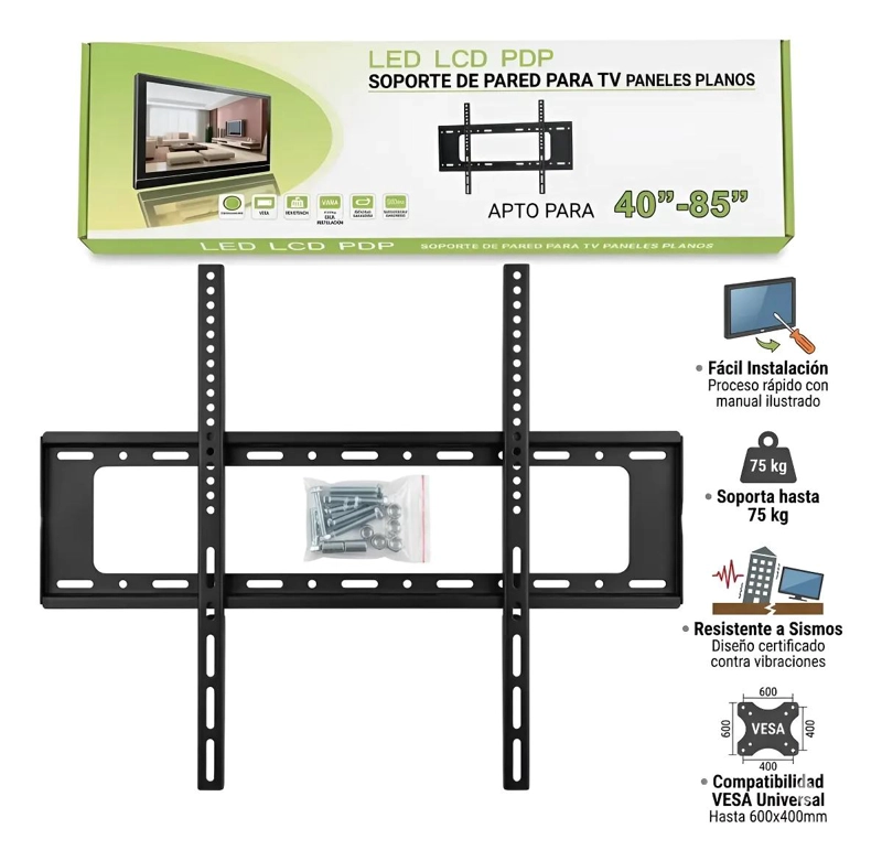 SOPORTE FIJO PARA PARED DE TELEVISOR DE 40 A 85 PULGADAS - 7