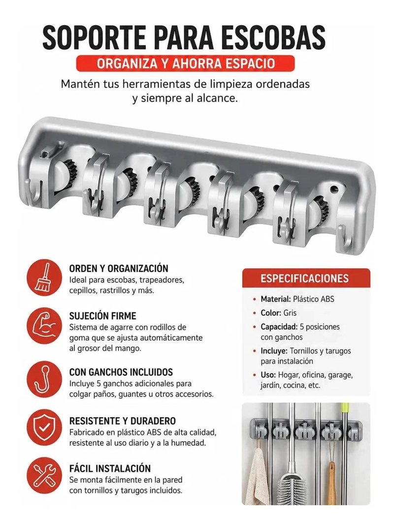 GANCHO ORGANIZADOR PARA ESCOBILLONES Y TRAPEROS - 2
