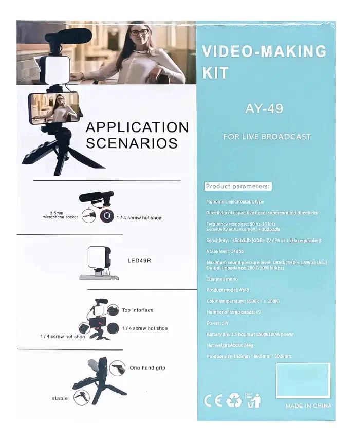 KIT COMPLETO PARA GRABACION DE VIDEO CON TRIPODE Y LUZ LED - 4