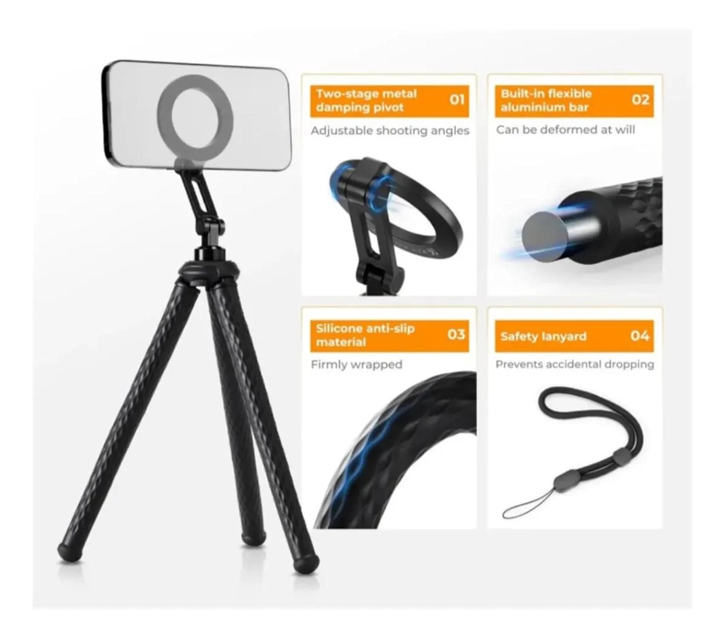 TRIPODE FLEXIBLE MAGNE TICO CON CABEZAL 360° PARA SMARTPHONES - 4
