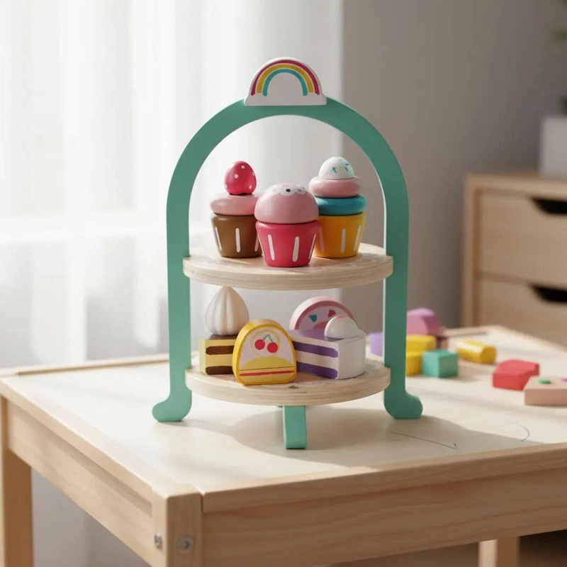 SET DE PASTELERIA DE MADERA PARA NIÑOS CON POSTRES Y CUPCAKES - 7