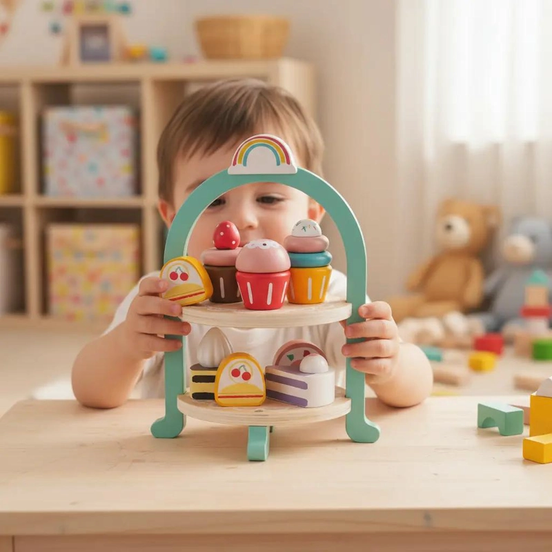 SET DE PASTELERIA DE MADERA PARA NIÑOS CON POSTRES Y CUPCAKES - 8