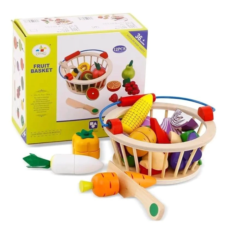 CANASTO DIDACTICO DE VERDURAS DE MADERA CON 14 PIEZAS - 1