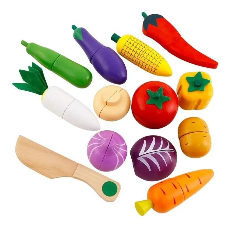 CANASTO DIDACTICO DE VERDURAS DE MADERA CON 14 PIEZAS - 3