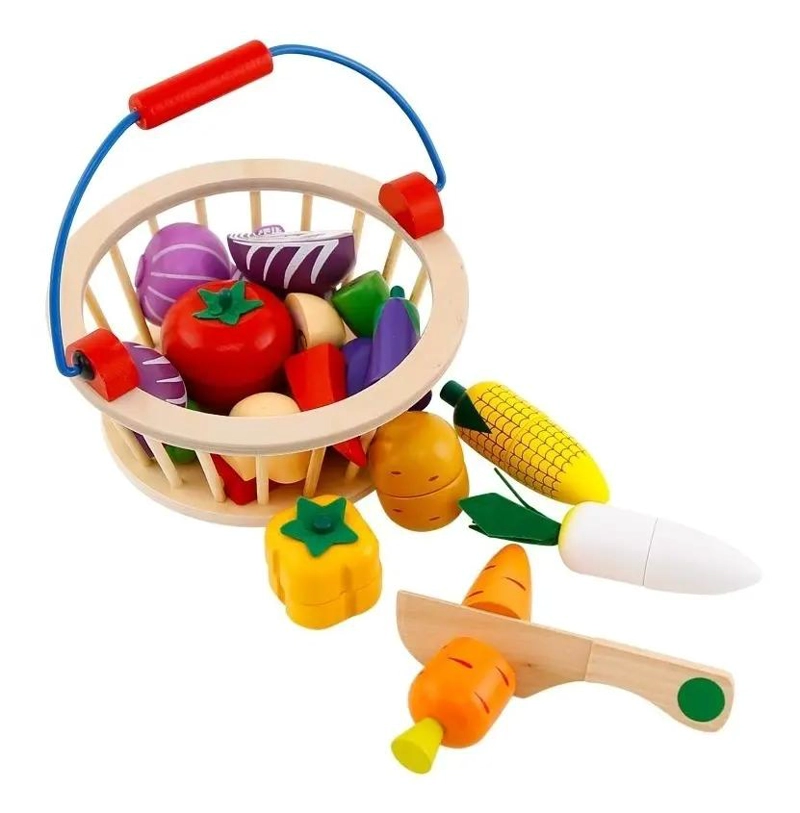 CANASTO DIDACTICO DE VERDURAS DE MADERA CON 14 PIEZAS - 4