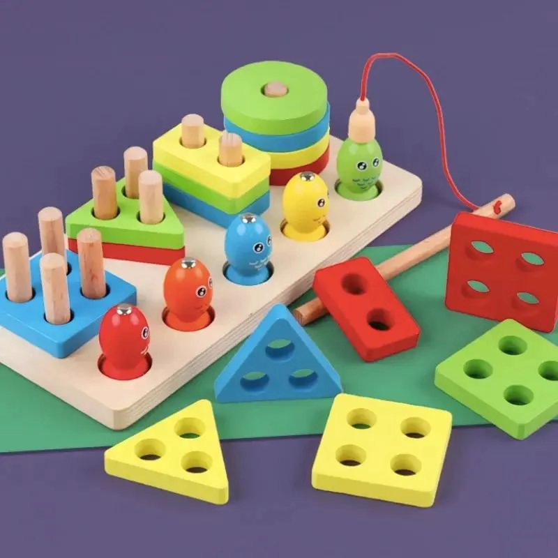 JUEGO DE PESCA MAGNE TICO Y ENCAJE DE MADERA PARA NIÑOS - 3