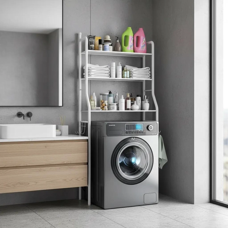 ESTANTE METALICO ORGANIZADOR DE BAÑO Y LAVADORA CON 3 NIVELES - 4
