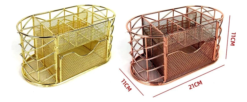 ORGANIZADOR DE ESCRITORIO METALICO DORADO CON COMPARTIMENTOS - 2