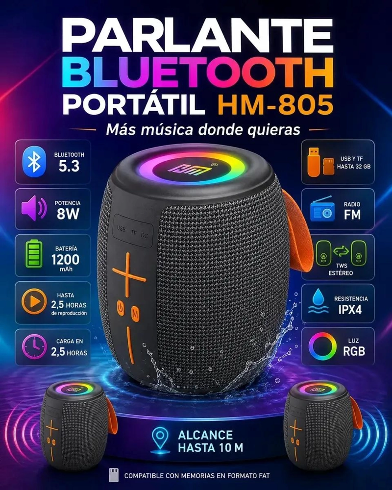 PARLANTE PORTATIL BLUETOOTH CON RADIO Y LUCES LED - 3