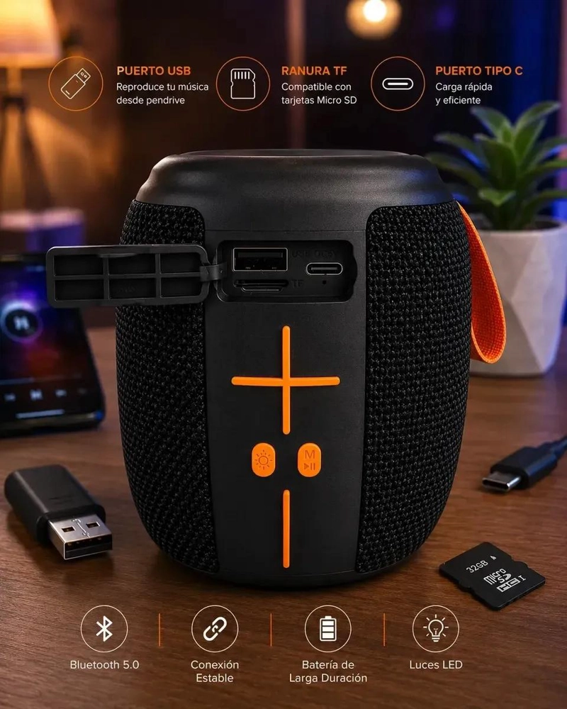 PARLANTE PORTATIL BLUETOOTH CON RADIO Y LUCES LED - 4