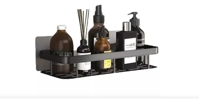 ESTANTE DE ALMACENAMIENTO PARA BAÑO SIN PERFORACIONES EN COLOR NEGRO - 1