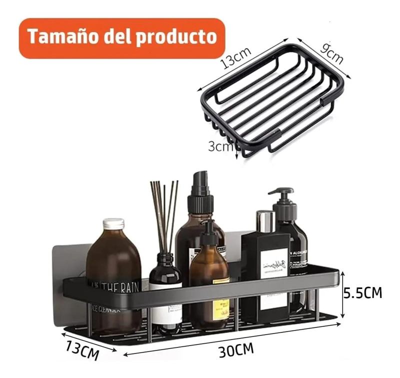 ESTANTE DE ALMACENAMIENTO PARA BAÑO SIN PERFORACIONES EN COLOR NEGRO - 5