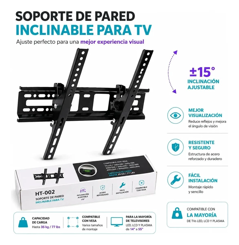 SOPORTE MURAL INCLINABLE PARA TELEVISORES DE 32 A 55 PULGADAS - 7