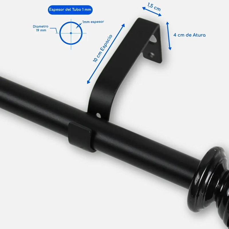 BARRA METALICA EXTENSIBLE PARA CORTINAS AJUSTABLE 120 A 210 CM - 6