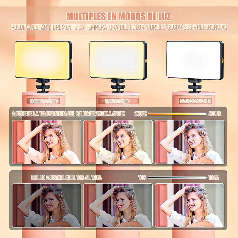 LUZ LED RECARGABLE PORTATIL PARA SELFIES Y VIDEOS CON 90 LEDS - 6