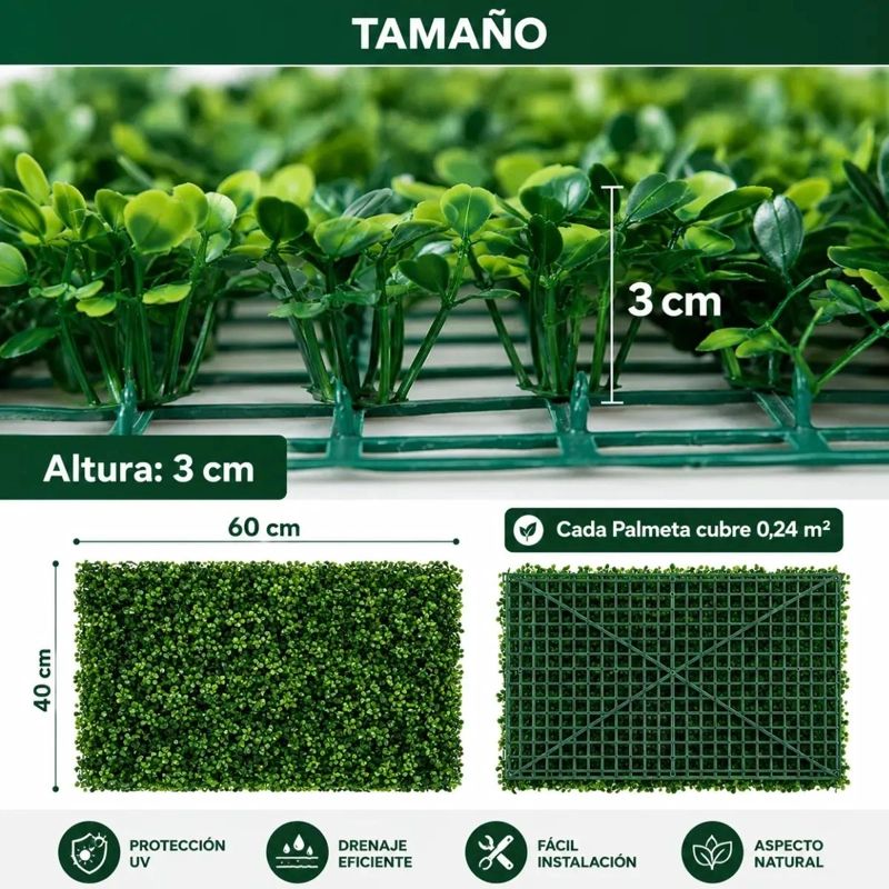 PALMETA ARTIFICIAL TRE BOL VERDE PARA JARDINES VERTICALES 60X40 CM - 4