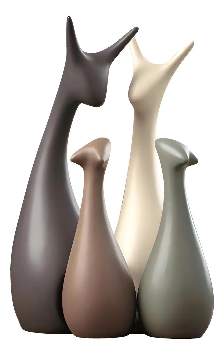 JUEGO DE 4 ADORNOS ABSTRACTOS DE CERAMICA EN FORMA DE CIERVOS - 1